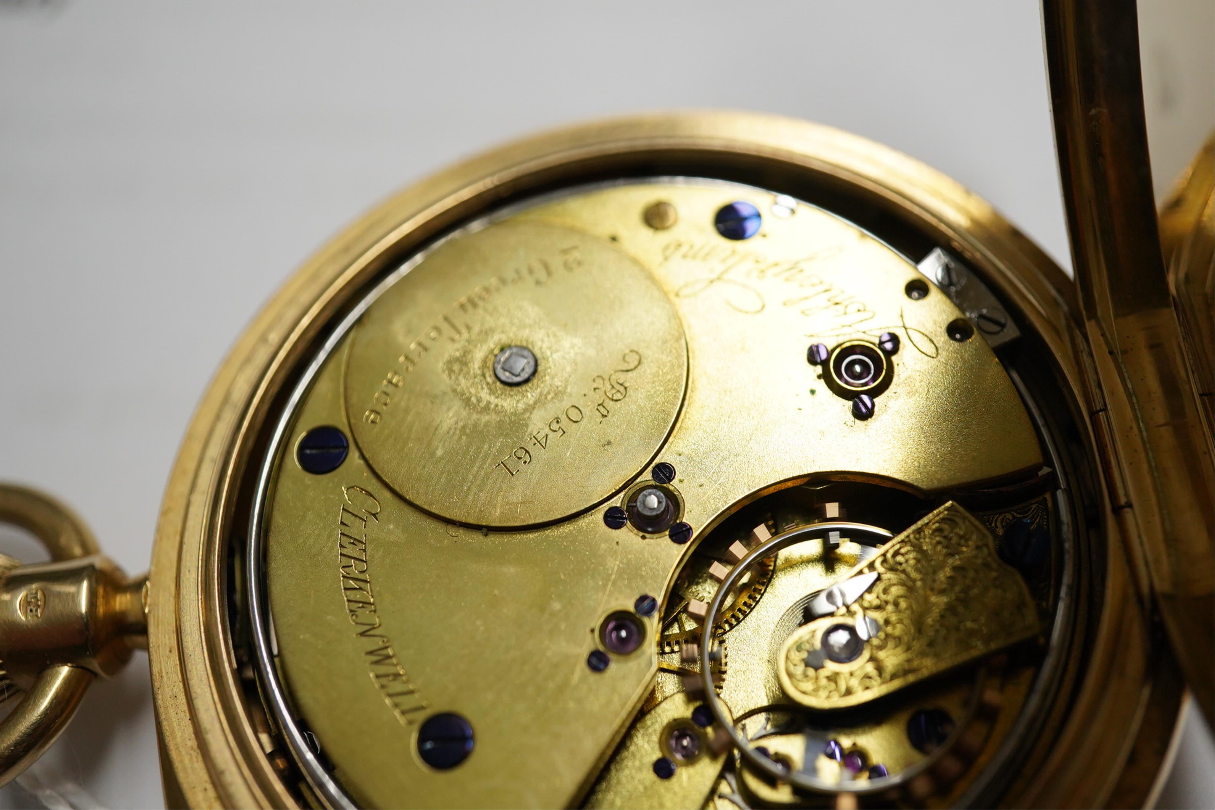 A George V 18ct gold hunter minute repeating lever pocket watch, by Ashley & Sims of Clerkenwell